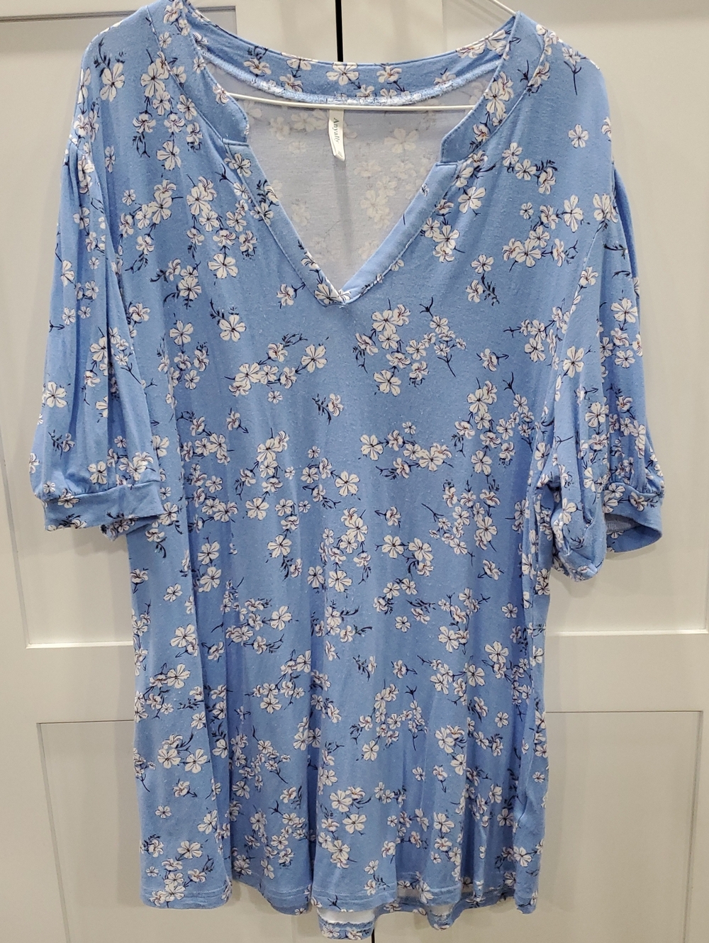 Light Blue Floral V-Neck Tunic Top